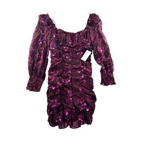 ASTR the Label Rosalee Long Sleeve Mini Dress XS Fuchsia Burnout Floral Ruched